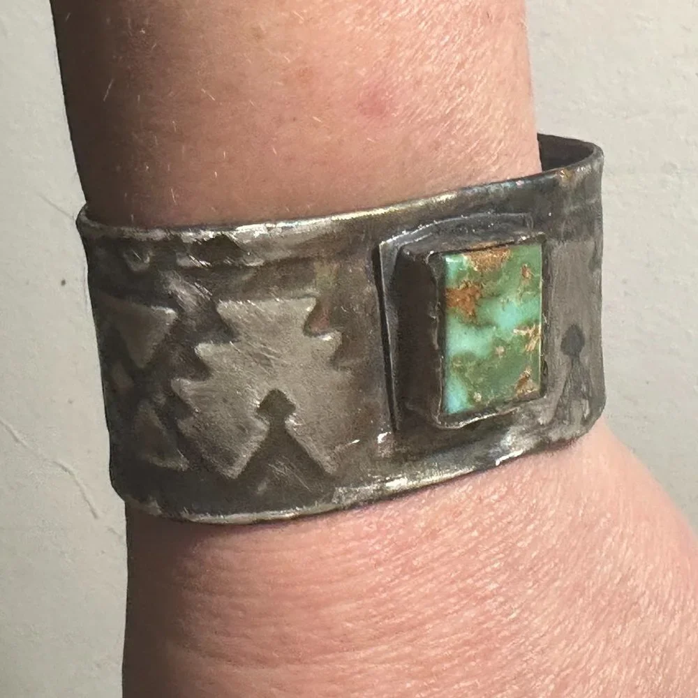 Royston Turquoise Aztec Southwestern Sterling Silver 925 Cuff Bracelet Unisex